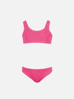 Bikini classico crinkle da bambina rosa fluo Baker