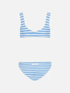 Bikini classico crinkle da bambina a righe azzurre Baker
