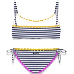 Bikini da bambina a bralette con righe blu navy