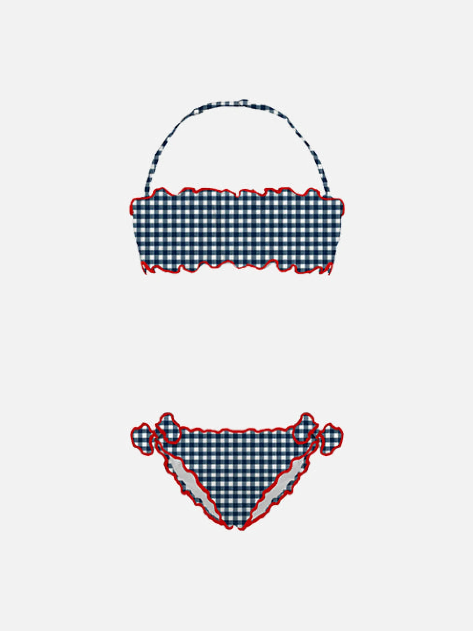 Bikini da bambina a fascia con stampa vichy
