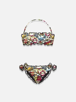 Bikini da bambina a fascia con stampa tattoo