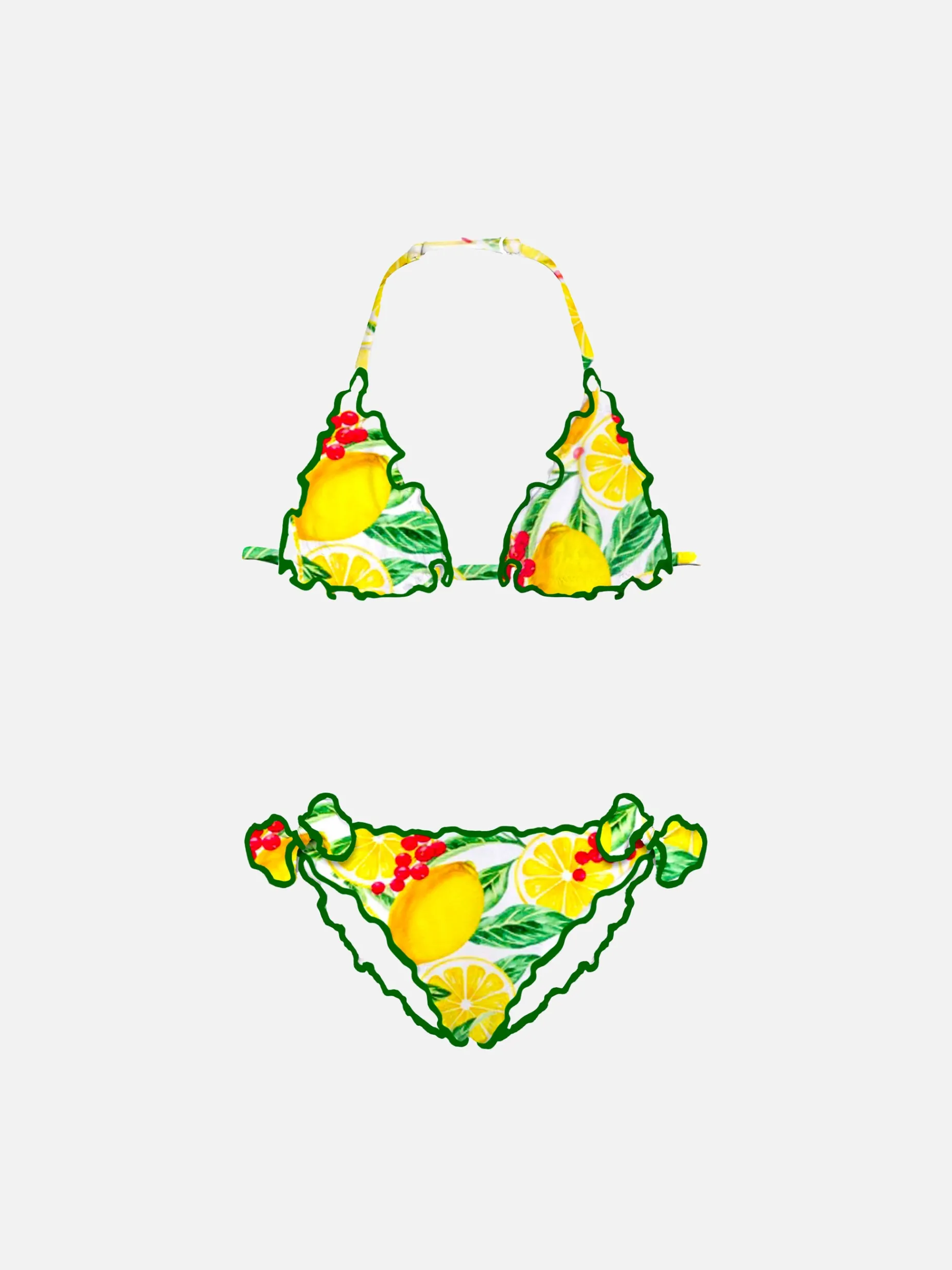 Bikini da bambina a triangolo con stampa limoni