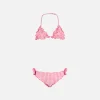 Bikini da bambina a triangolo con stampa vichy rosa