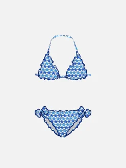 Bikini da bambina a triangolo con stampa stelle marine