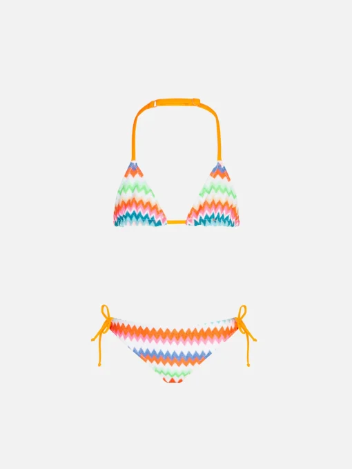 Bikini da bambina a triangolo con fantasia multicolore