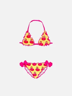 Bikini da bambina a triangolo con stampa fenicotteri