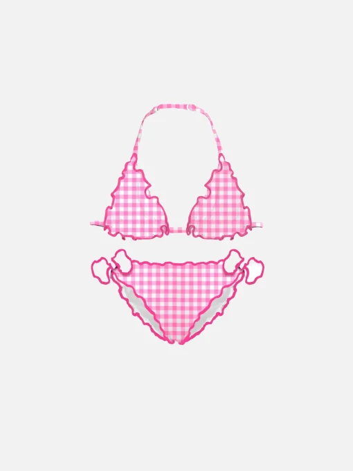 Bikini da bambina a triangolo con stampa vichy