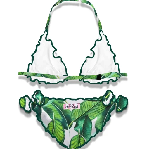 Bikini da bambina a triangolo con stampa tropicale
