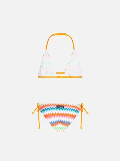 Bikini da bambina a triangolo con fantasia multicolore