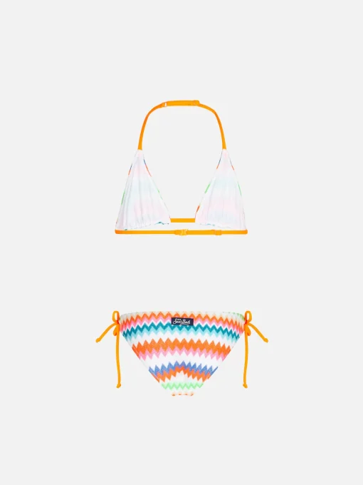 Bikini da bambina a triangolo con fantasia multicolore