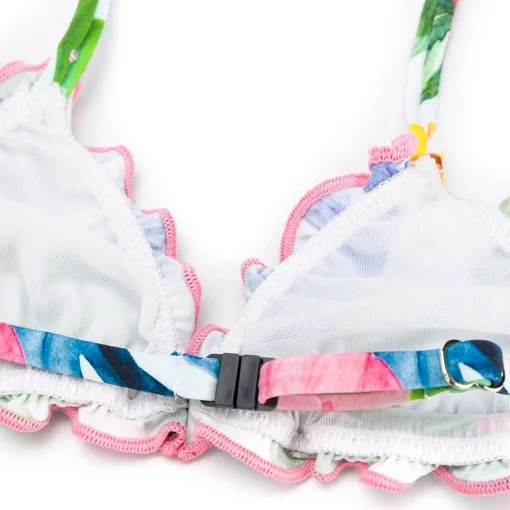Bikini da bambina a triangolo con stampa tropicale