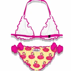 Bikini da bambina a triangolo con stampa fenicotteri