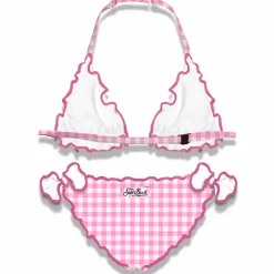 Bikini da bambina a triangolo con stampa vichy