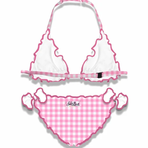 Bikini da bambina a triangolo con stampa vichy