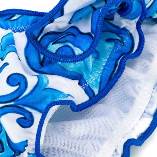 Bikini da bambina a triangolo con stampa maiolica