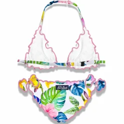 Bikini da bambina a triangolo con stampa tropicale