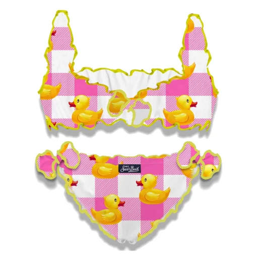 Bikini da bambina rosa vichy e papere