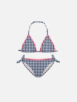 Bikini da bambina vichy con ricamo