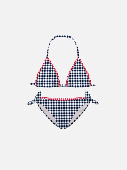 Bikini da bambina vichy con ricamo