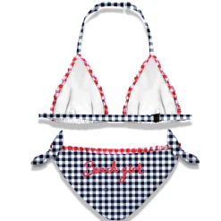 Bikini da bambina vichy con ricamo