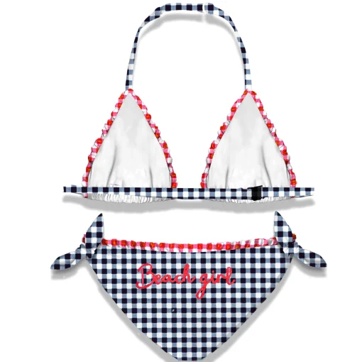 Bikini da bambina vichy con ricamo