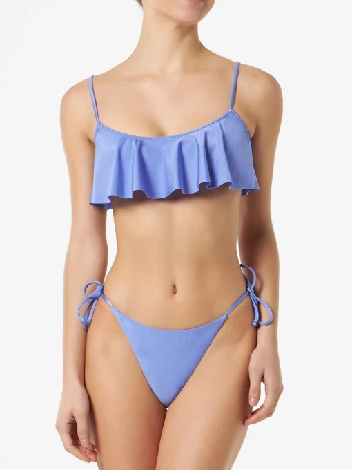 Bikini da donna a bralette lilla con volant