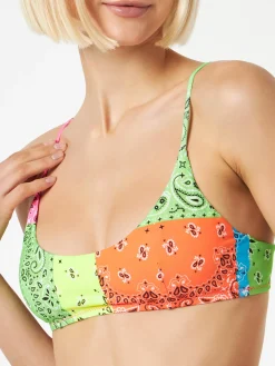 Bikini da donna a bralette con stampa bandana fluo