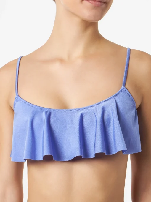 Bikini da donna a bralette lilla con volant