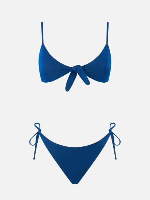 Bikini da donna a bralette plissettato blu
