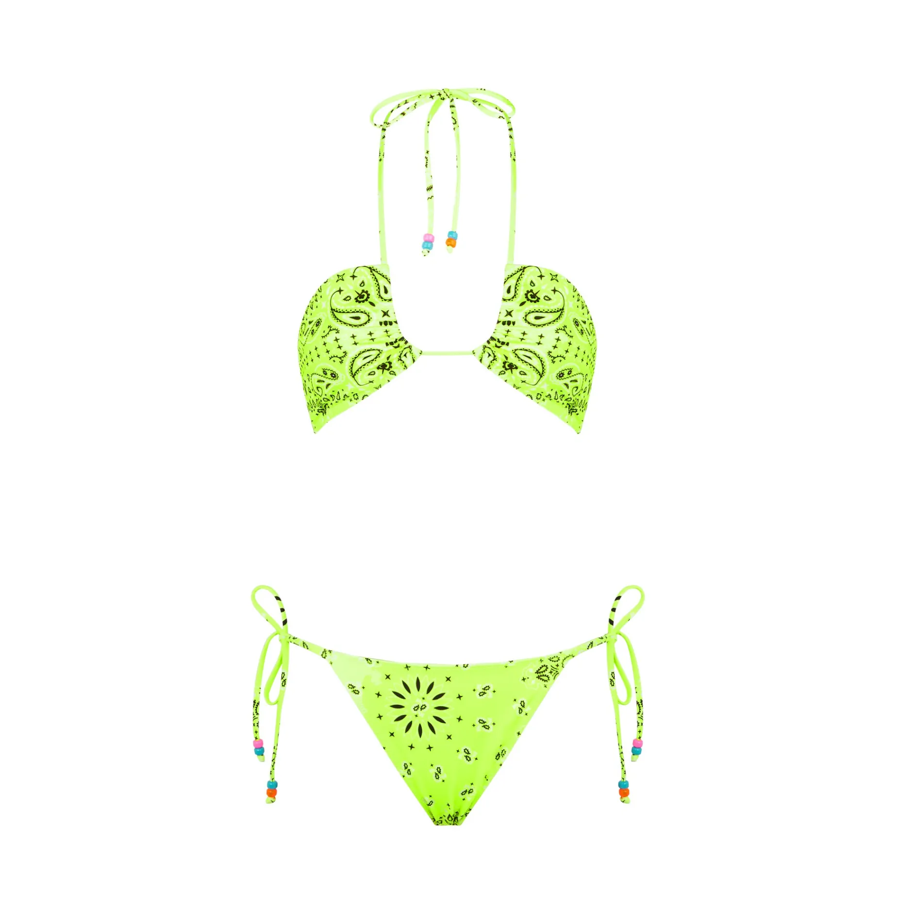 Bikini da donna a fascia con stampa bandana e charms