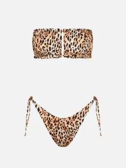 Bikini da donna a fascia con stampa leopardata