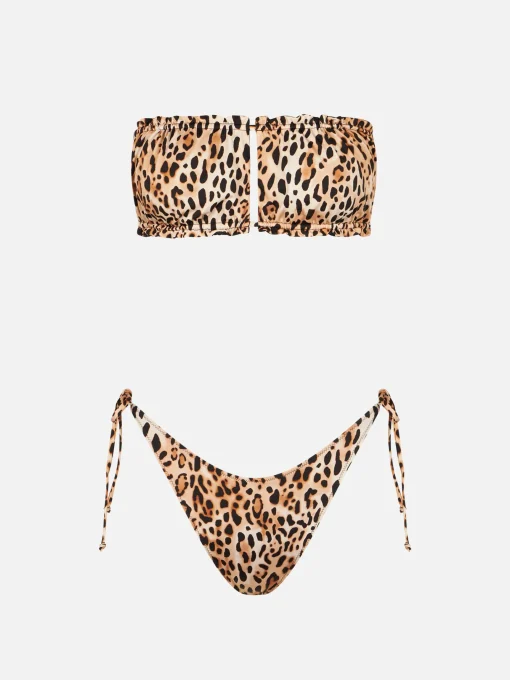 Bikini da donna a fascia con stampa leopardata