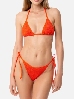 Bikini da donna a triangolo crinkle arancione