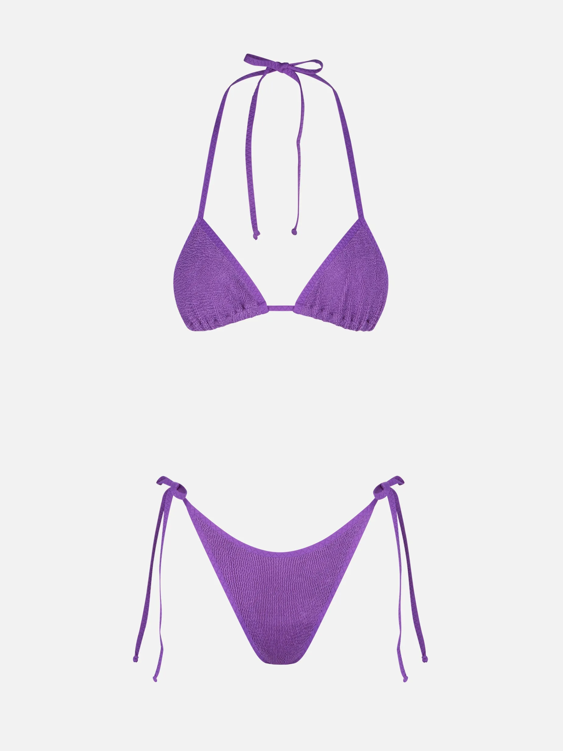 Bikini da donna a triangolo crinkle colore viola