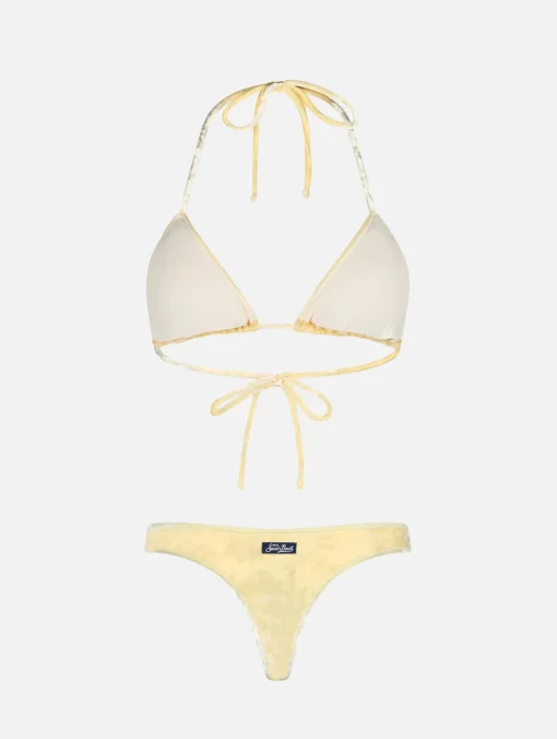 Bikini da donna a triangolo in ciniglia giallo Leah Naomi