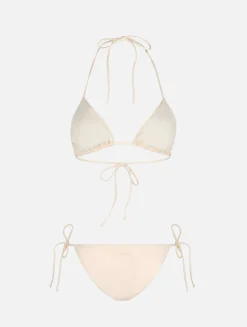 Bikini da donna a triangolo beige con strass