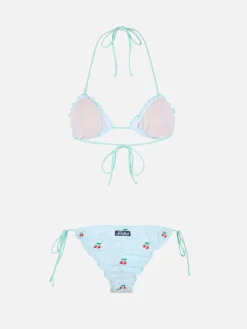 Bikini da donna classico a triangolo in seersucker Sagittarius Miami con toppe