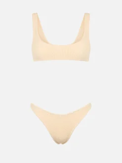 Bikini da donna classico a bralette beige crinkle