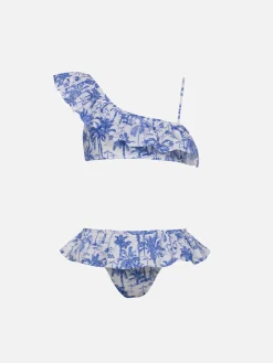 Bikini monospalla con volant Rey da bambina con stampa toile de jouy
