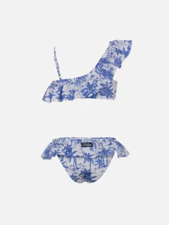 Bikini monospalla con volant Rey da bambina con stampa toile de jouy