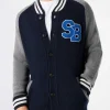 Bomber in maglia blu stile college