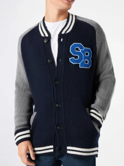 Bomber in maglia blu stile college
