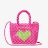 Borsa a mano rosa con perline e cuore verde