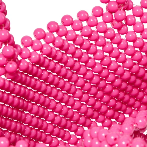 Borsa a mano rosa con perline e cuore verde