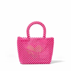 Borsa a mano rosa con perline e cuore verde
