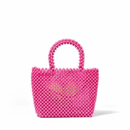 Borsa a mano rosa con perline e cuore verde