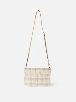 Borsa a tracolla in tweed bianco Tita con ricamo Saint Barth