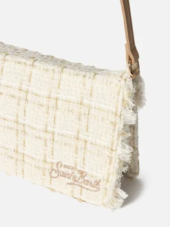 Borsa a tracolla in tweed bianco Tita con ricamo Saint Barth