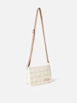 Borsa a tracolla in tweed bianco Tita con ricamo Saint Barth