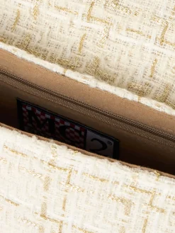 Borsa a tracolla in tweed bianco Tita con ricamo Saint Barth